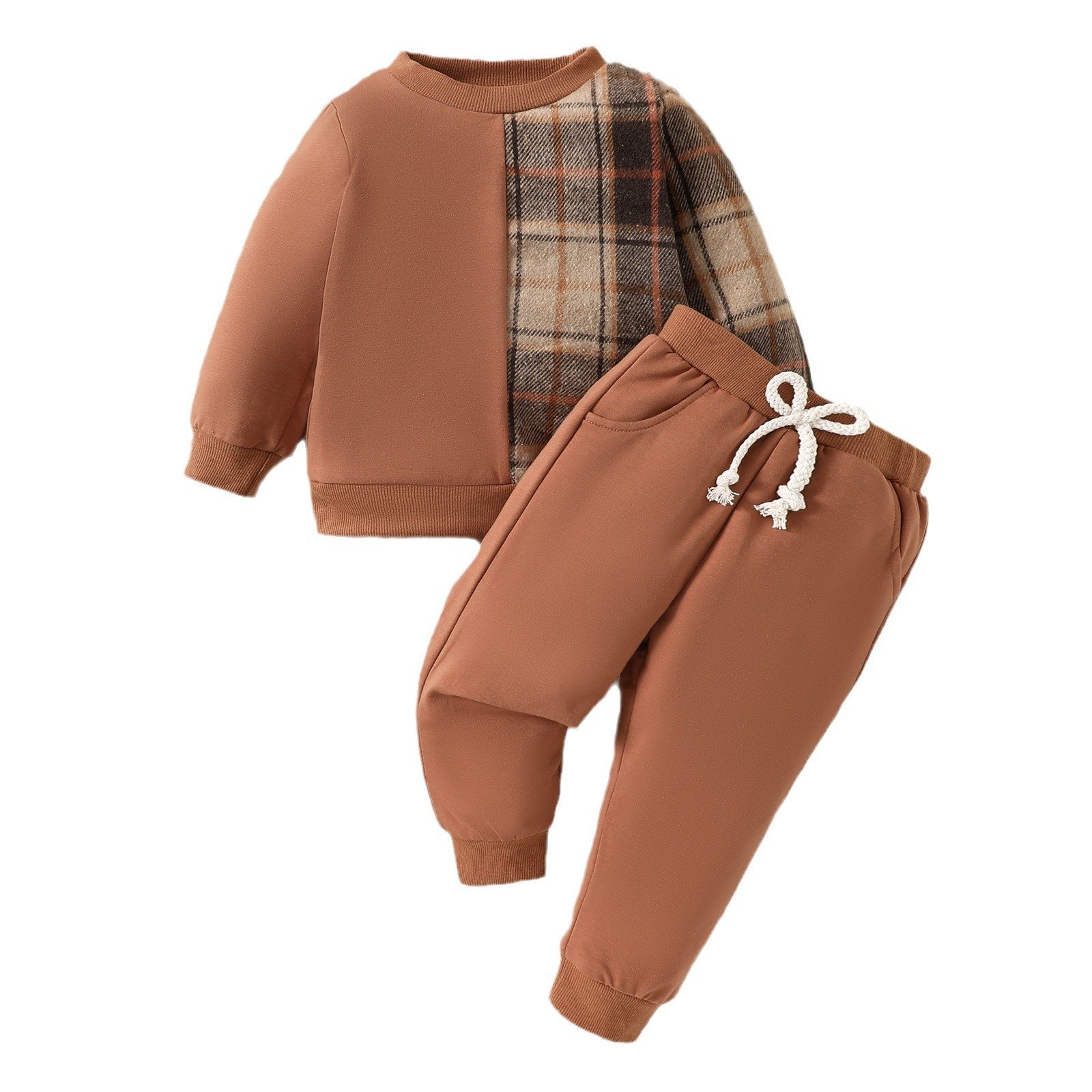 Boutique spring and autumn Baby Boys Clothing Set children leisure plaid splicing long sleeve hoodie pant suit