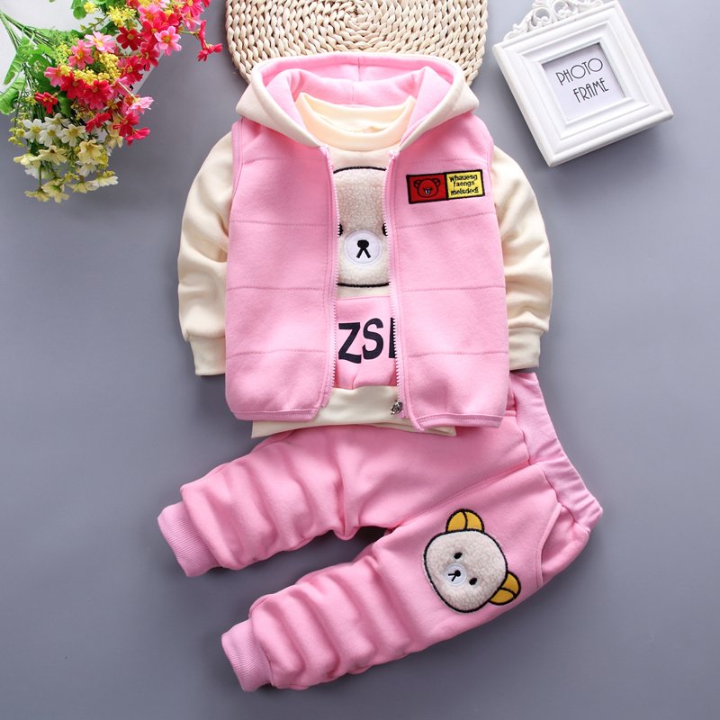 Comfortable casual cute cartoon bear printing spring autumn fall three pieces set boutique children clothes boys 2019