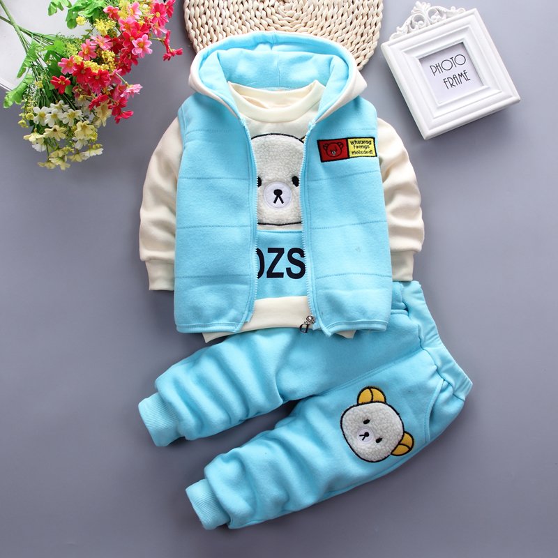 Comfortable casual cute cartoon bear printing spring autumn fall three pieces set boutique children clothes boys 2019