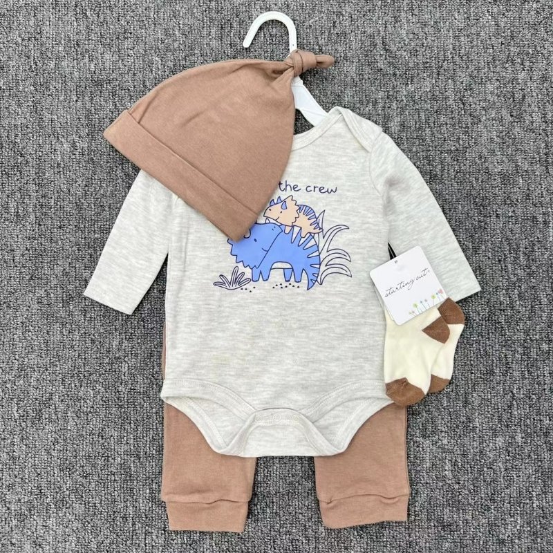 Baby Boys' Rompers + Pant + Sock + Hat 100%Cotton Fun Cartoon Newborn Sleepsuit Boys 4 Pcs Sets Baby Clothes Newborn