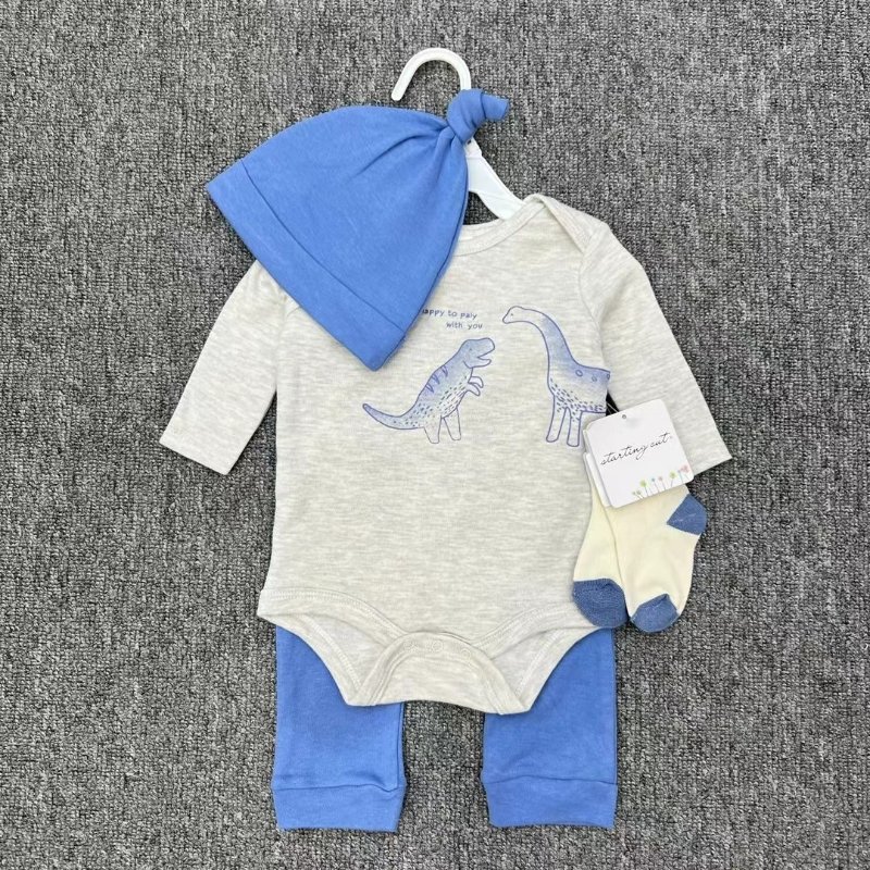 Baby Boys' Rompers + Pant + Sock + Hat 100%Cotton Fun Cartoon Newborn Sleepsuit Boys 4 Pcs Sets Baby Clothes Newborn