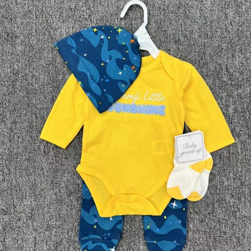 Baby Boys' Rompers + Pant + Sock + Hat 100%Cotton Fun Cartoon Newborn Sleepsuit Boys 4 Pcs Sets Baby Clothes Newborn