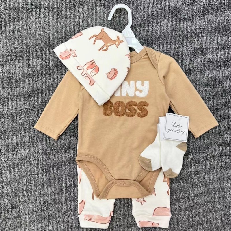 Baby Boys' Rompers + Pant + Sock + Hat 100%Cotton Fun Cartoon Newborn Sleepsuit Boys 4 Pcs Sets Baby Clothes Newborn
