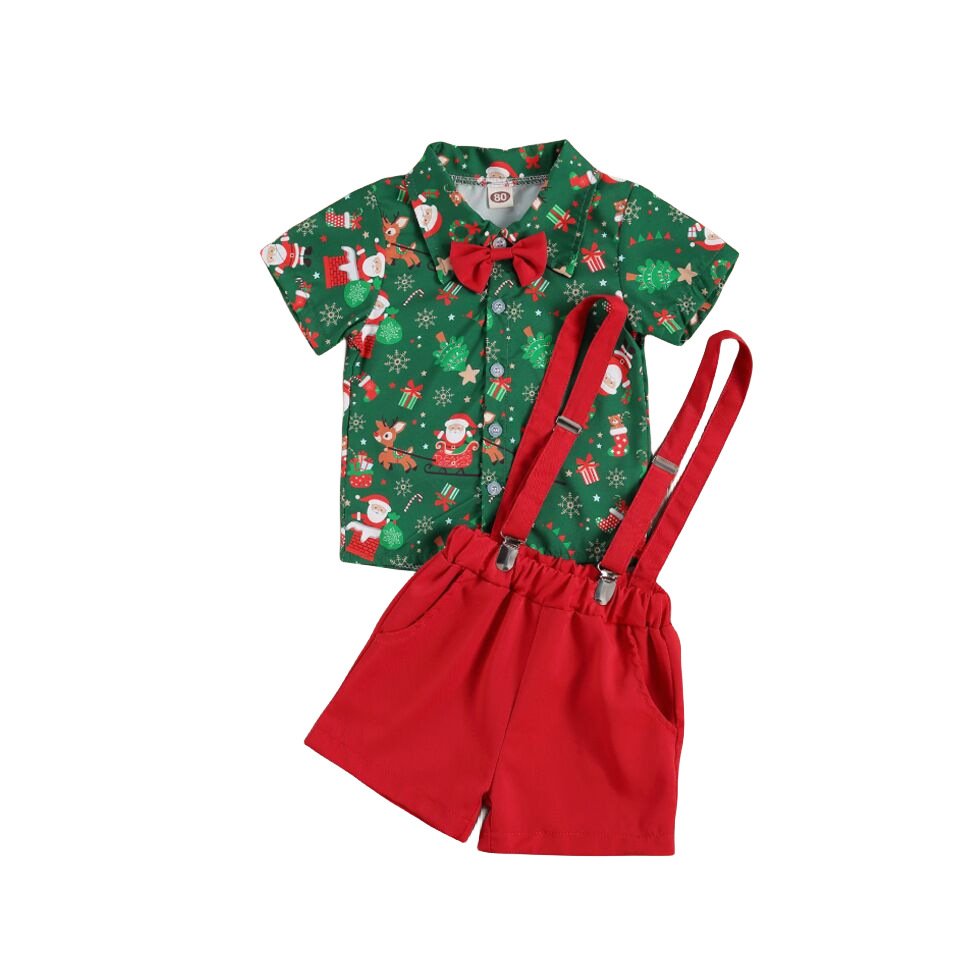 Xmas Festival Clothing Kids Baby Boy Christmas Santa Claus T Shirt Top+Shorts Pants Outfit Boys Gentlemen's Clothes Sets