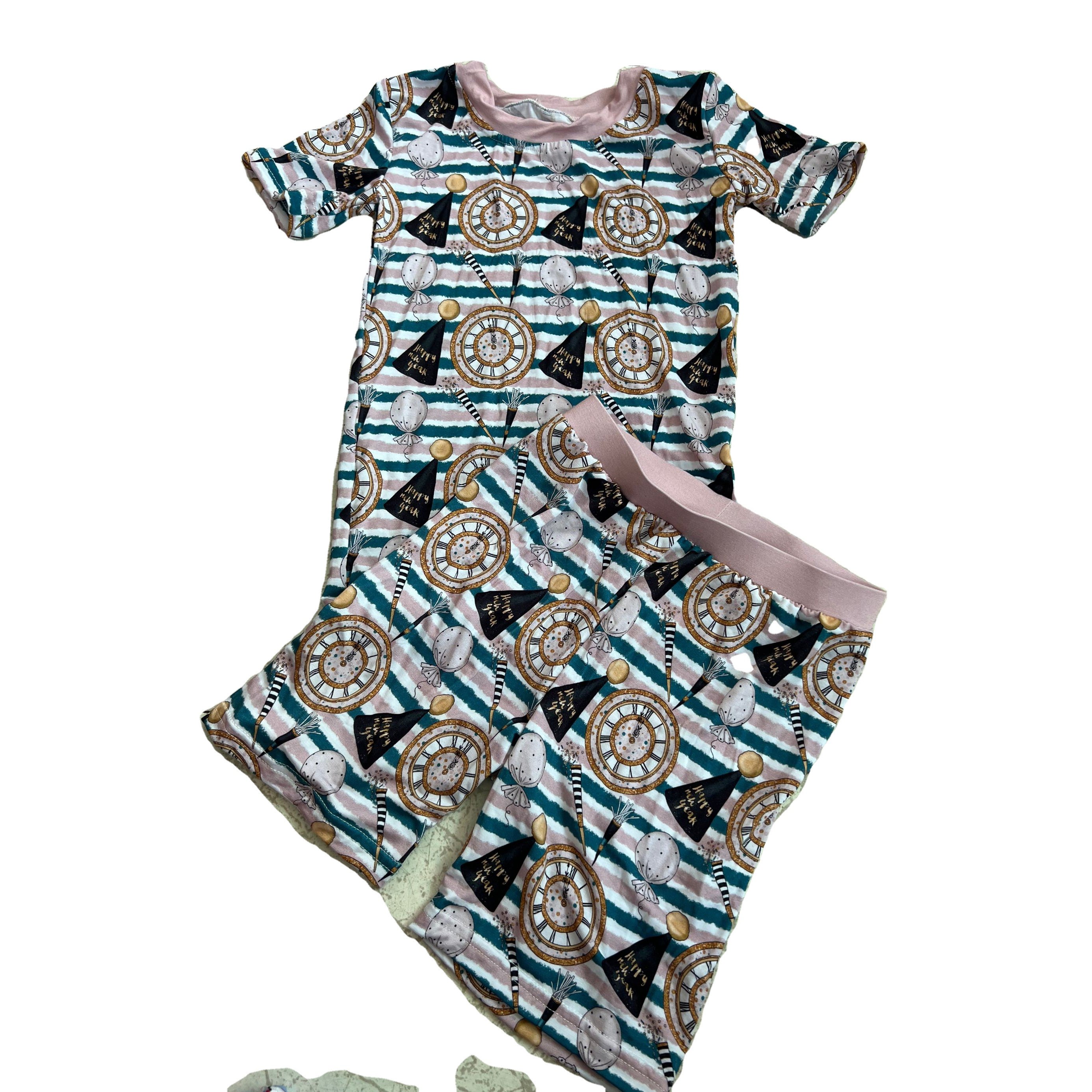 RTS 2024 New Baby boys unisex Bamboo Christmas print bamboo pajamas set kids girls short set