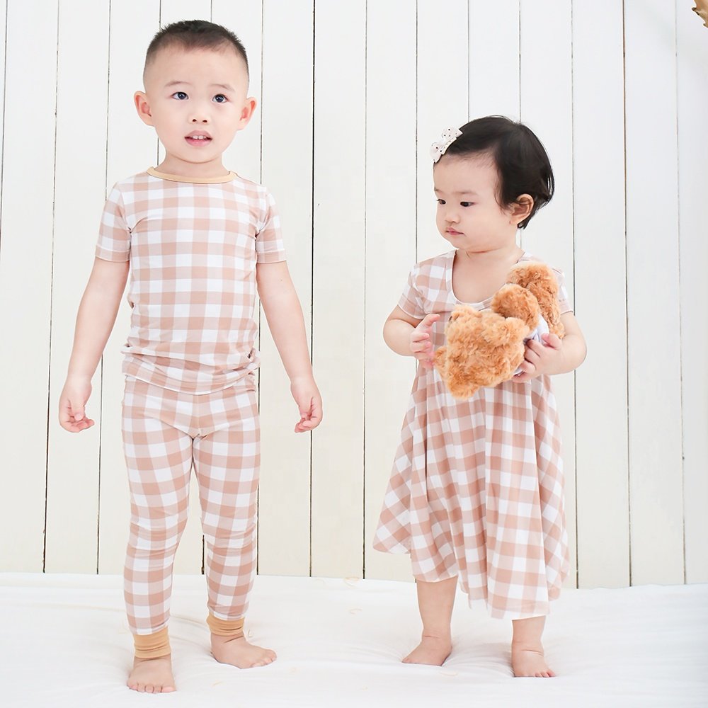 Hot sale Casual New Design Baby Pyjamas Solid Colour Short Shirt and Long Pants comfortable for Spring Featuring Cartoon Pattern