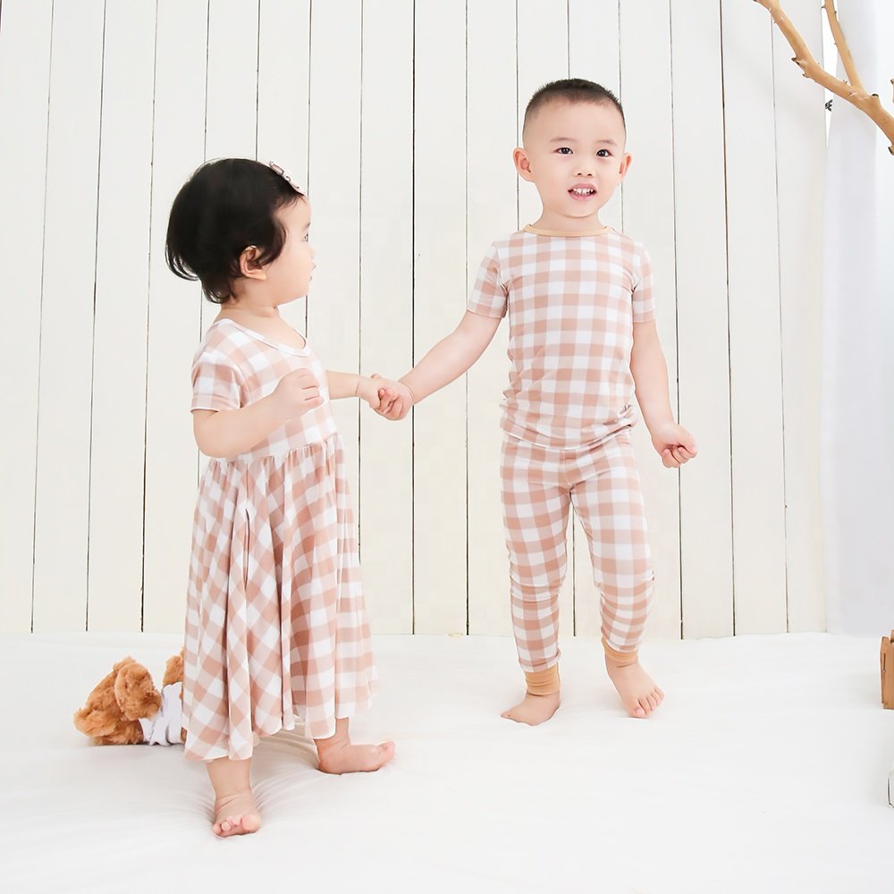 Hot sale Casual New Design Baby Pyjamas Solid Colour Short Shirt and Long Pants comfortable for Spring Featuring Cartoon Pattern