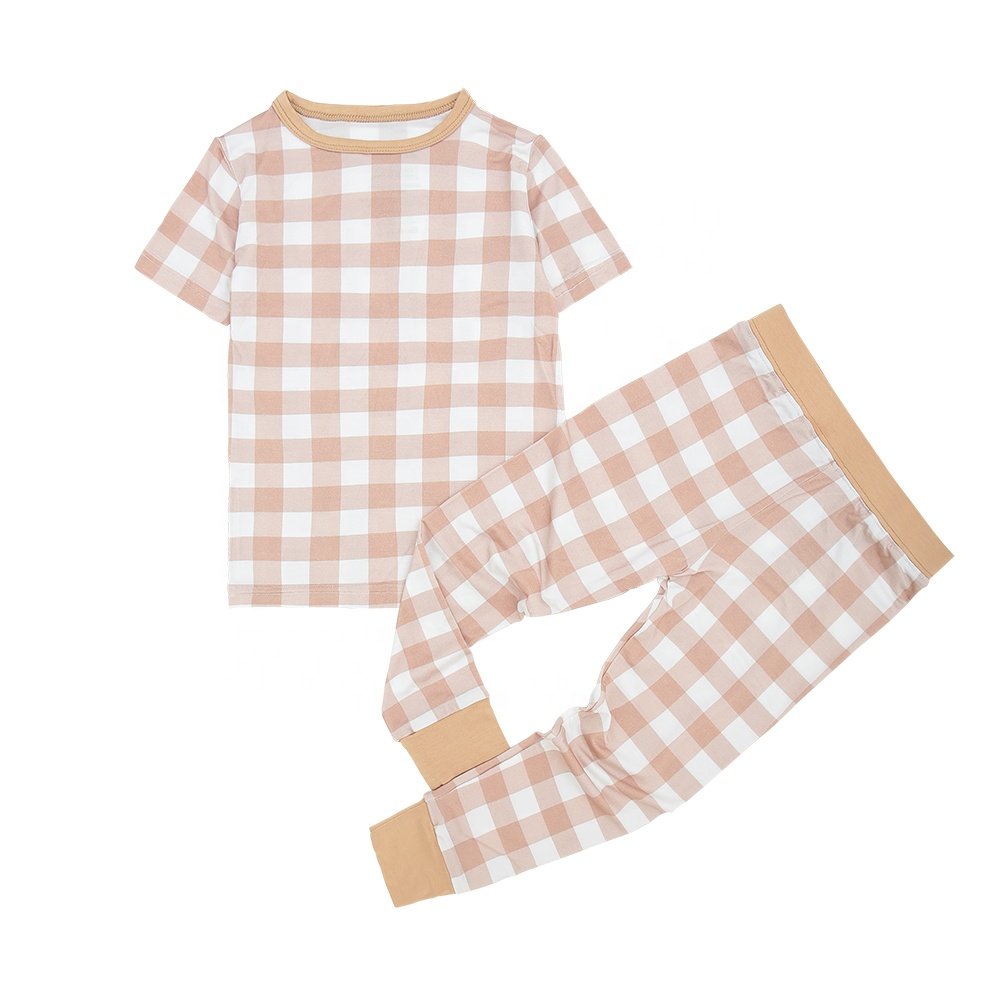 Hot sale Casual New Design Baby Pyjamas Solid Colour Short Shirt and Long Pants comfortable for Spring Featuring Cartoon Pattern