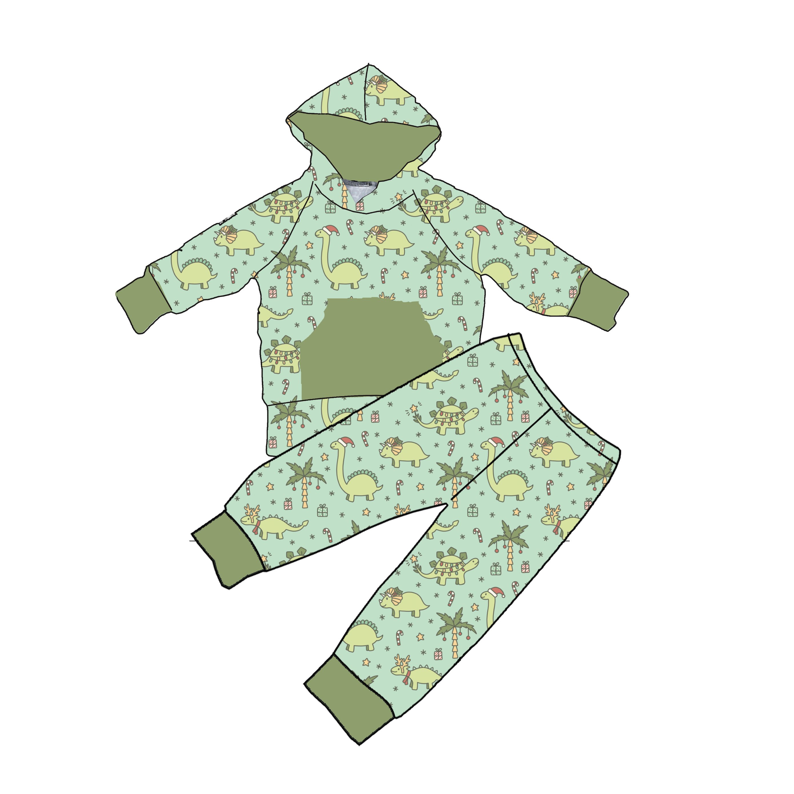 Fall Winter Customize Western Baby boys unisex Christmas tracksuit Kids Print hoodie set outfit for Kids