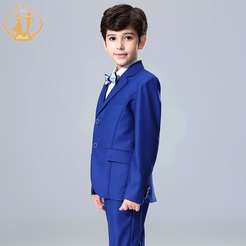 NIMBLE 2024 Flat Collar Blue Boys Formal Wedding Tuxedo Dress Suits Blazers Children Party Clothing Kids suit Outfits 3 Pieces