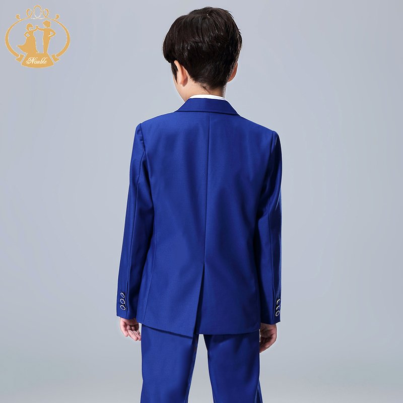 NIMBLE 2024 Flat Collar Blue Boys Formal Wedding Tuxedo Dress Suits Blazers Children Party Clothing Kids suit Outfits 3 Pieces