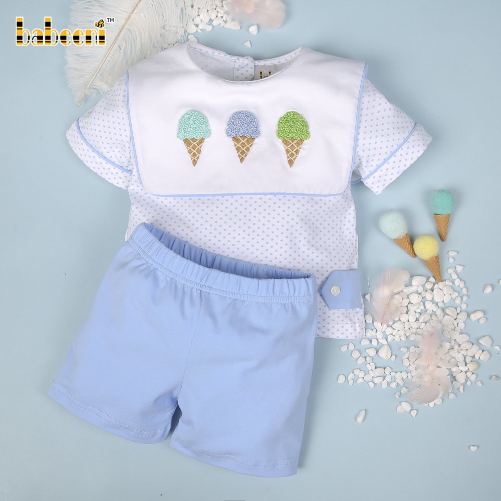 French Knot Hand Embroidery boy set clothing ODM Customized Hand Made Embroidery Wholesale Manufacturer - BB2819