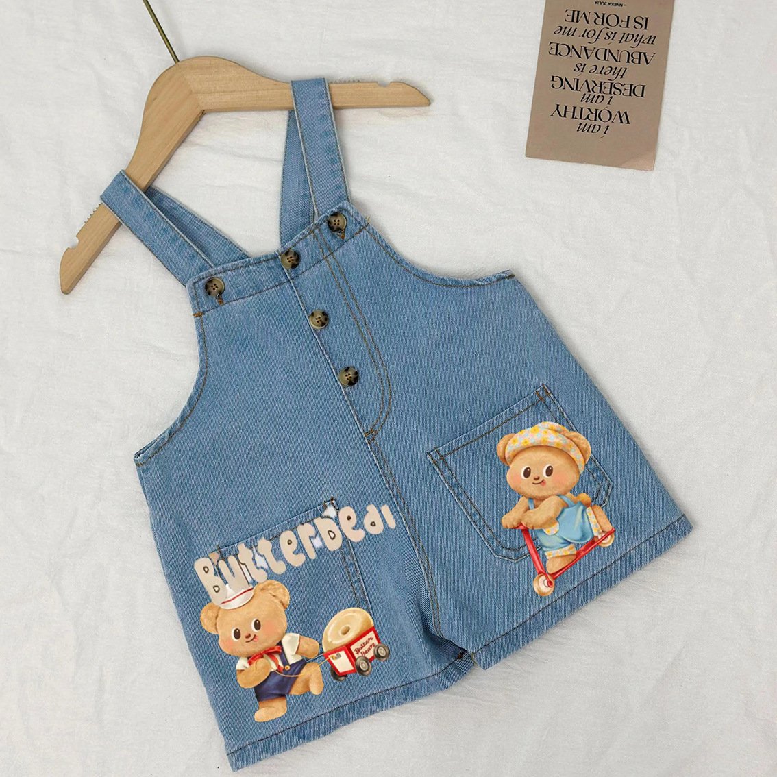 2024 Summer New Korean Style Labubu Kids Denim Strappy Trousers for Boys and Girls Casual Clothing Sets for Baby