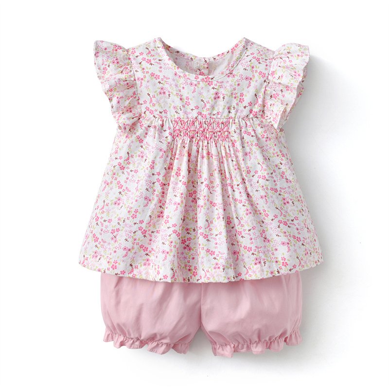 2024 Baby Girls Smocking Kids Clothes Set Children Floral Cotton Dress Shorts Bloomers Girl Hand Made Smocked Frocks Suit