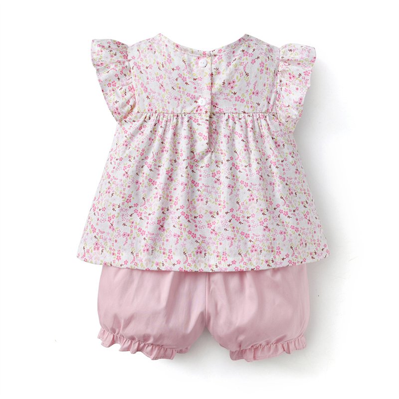 2024 Baby Girls Smocking Kids Clothes Set Children Floral Cotton Dress Shorts Bloomers Girl Hand Made Smocked Frocks Suit