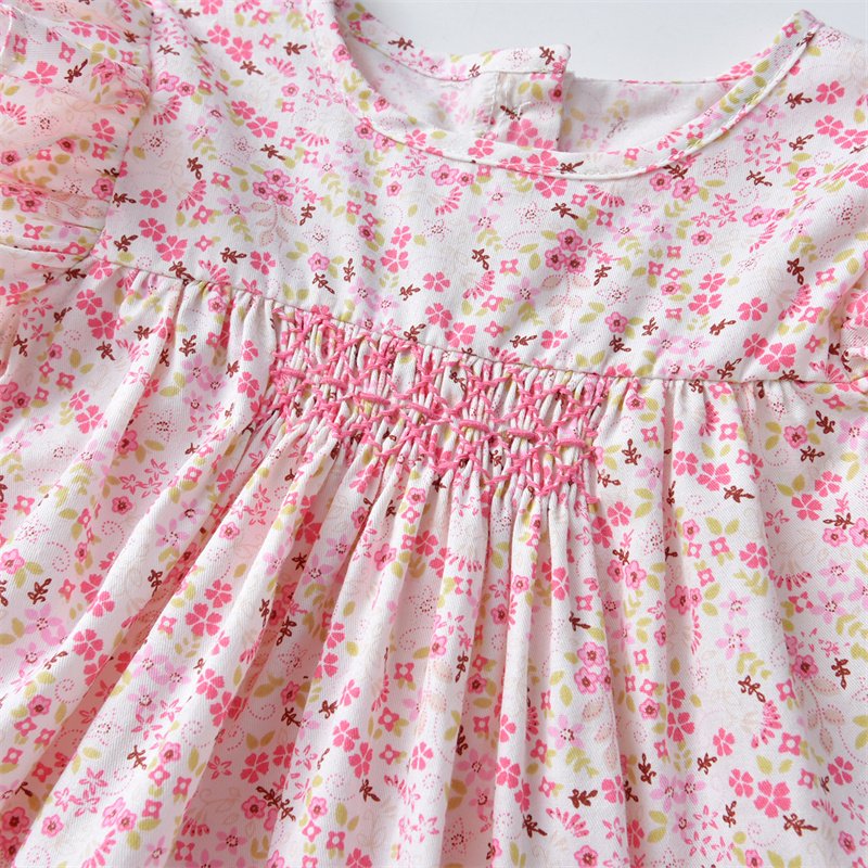 2024 Baby Girls Smocking Kids Clothes Set Children Floral Cotton Dress Shorts Bloomers Girl Hand Made Smocked Frocks Suit
