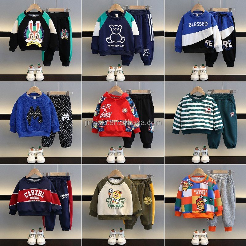 Boys and girls long sleeved clothing set, children's pure cotton sportswear, 2 sets of children's sportswear