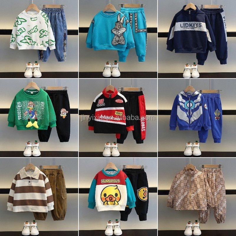 Boys and girls long sleeved clothing set, children's pure cotton sportswear, 2 sets of children's sportswear