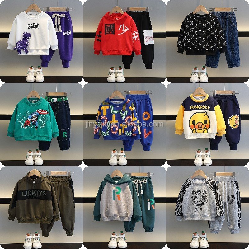 Boys and girls long sleeved clothing set, children's pure cotton sportswear, 2 sets of children's sportswear