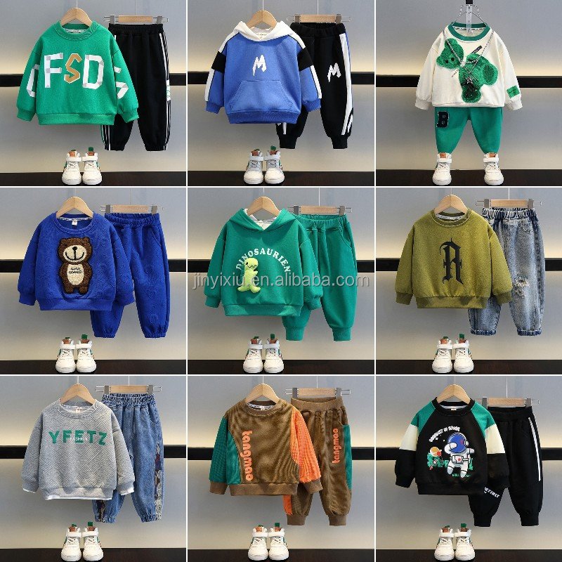 Boys and girls long sleeved clothing set, children's pure cotton sportswear, 2 sets of children's sportswear