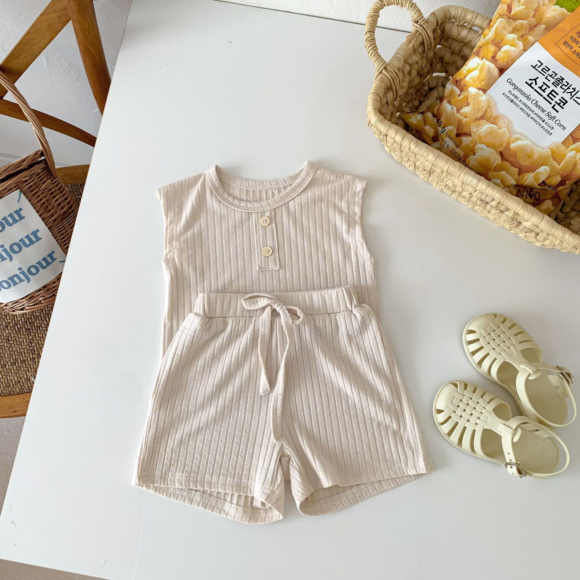 Summer Baby Infant Boys Girls Clothing Sleeveless Ribbed Cotton Top Shorts Outfit Toddler Clothes Set