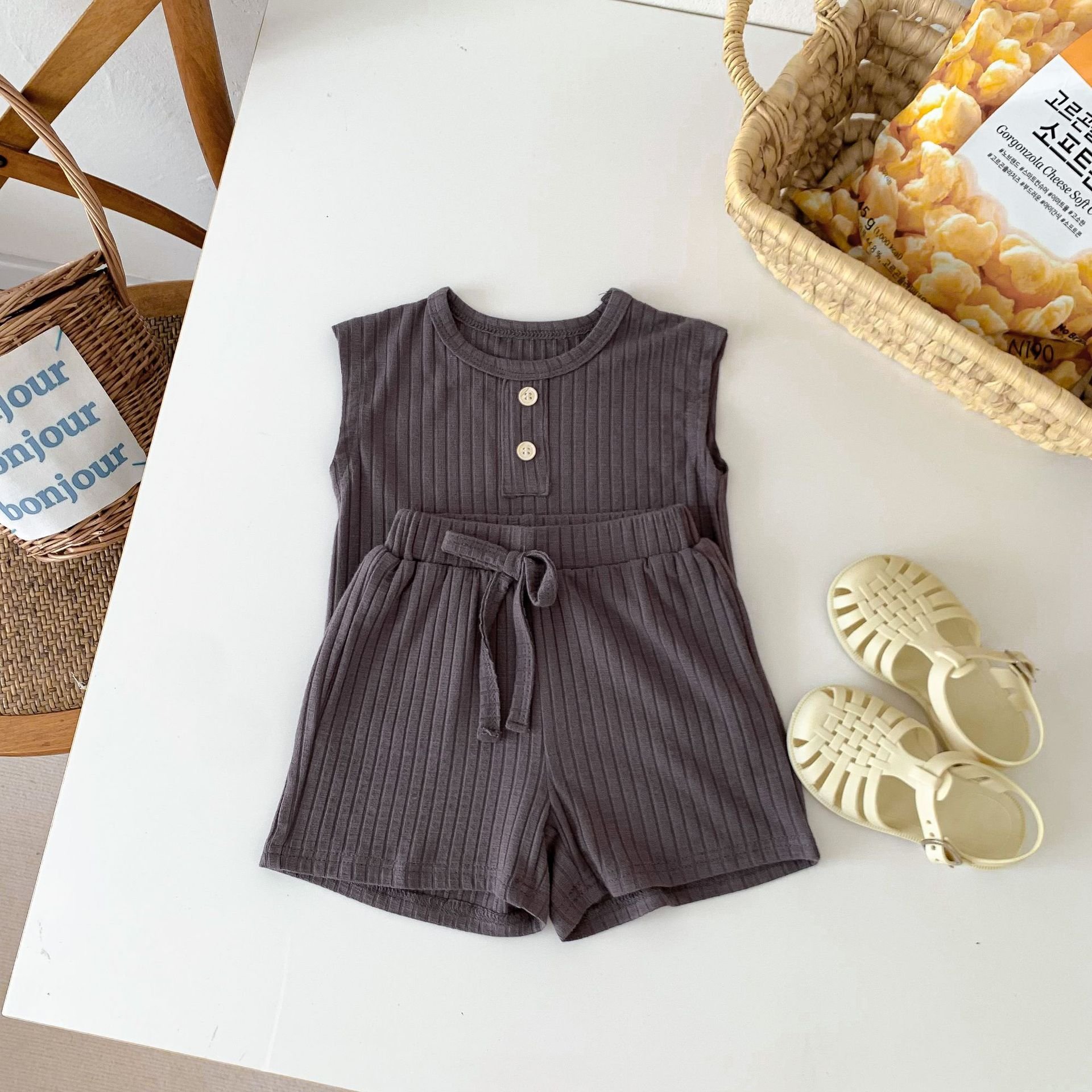 Summer Baby Infant Boys Girls Clothing Sleeveless Ribbed Cotton Top Shorts Outfit Toddler Clothes Set
