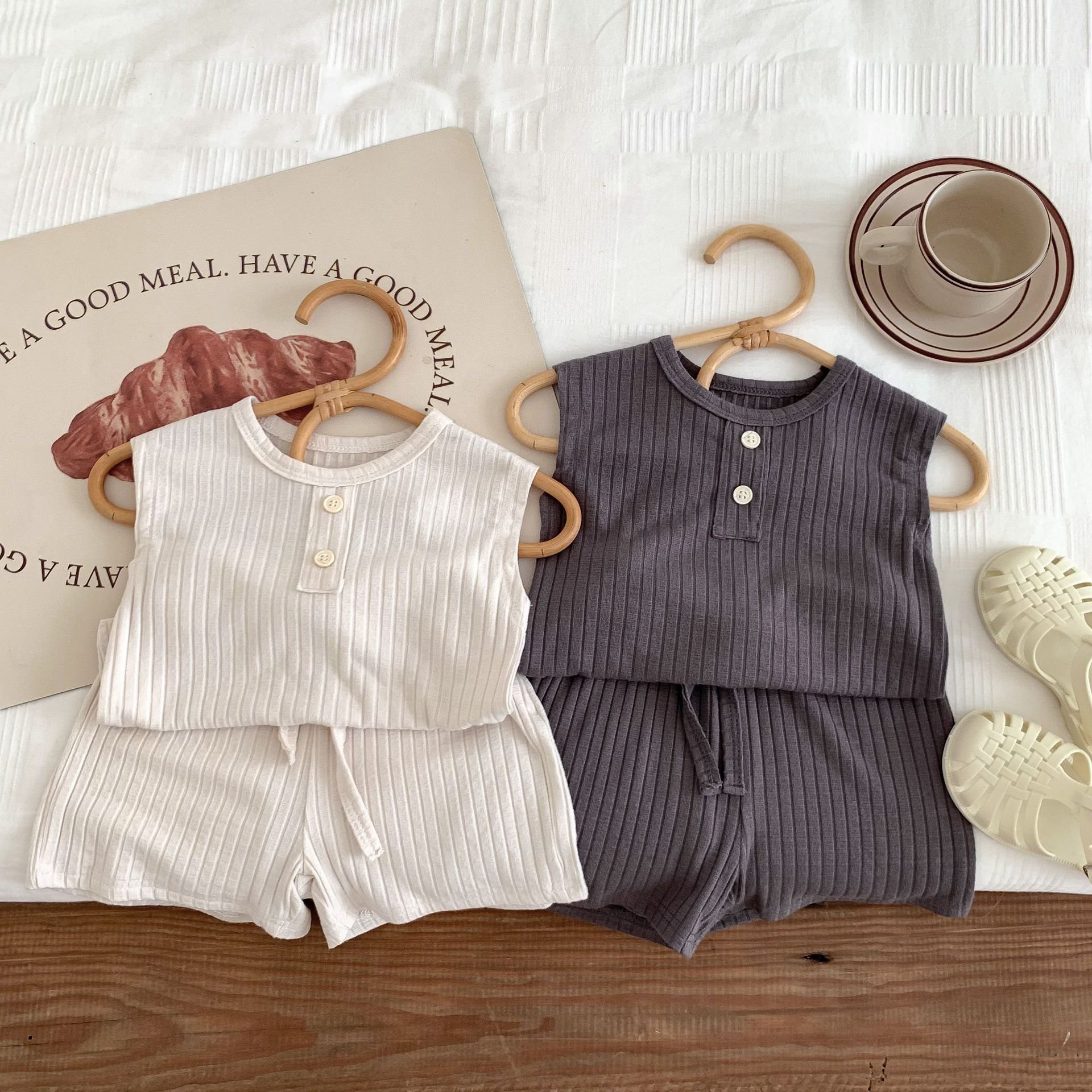 Summer Baby Infant Boys Girls Clothing Sleeveless Ribbed Cotton Top Shorts Outfit Toddler Clothes Set