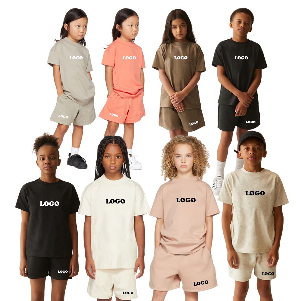 Luxury Wholesale Blank Custom Graphic Summer Cotton Girl Boys Children Wear Clothing Cloth Kids T Shirt And Shorts Set