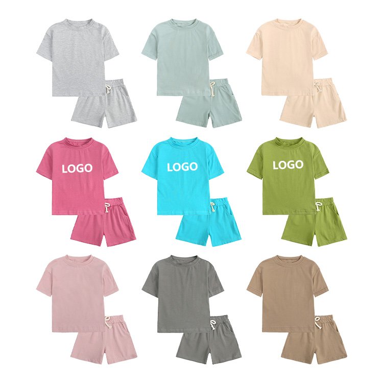 Luxury Wholesale Blank Custom Graphic Summer Cotton Girl Boys Children Wear Clothing Cloth Kids T Shirt And Shorts Set