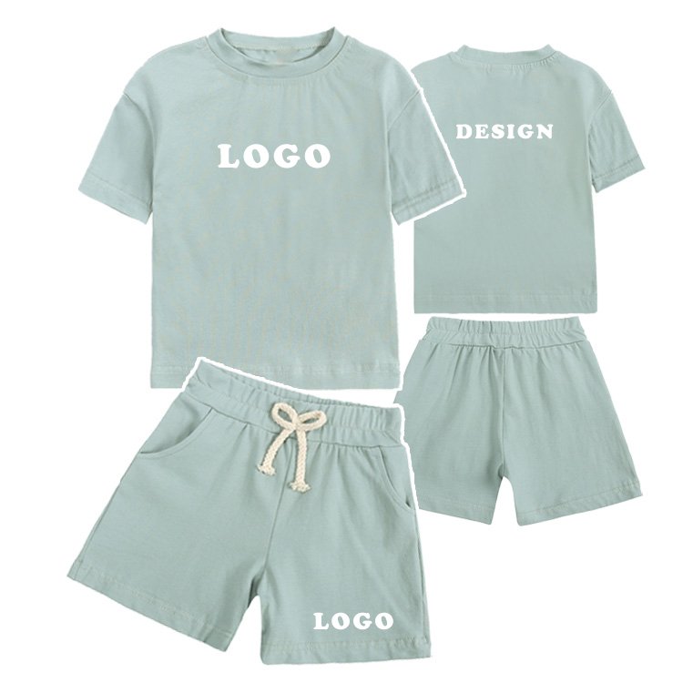 Luxury Wholesale Blank Custom Graphic Summer Cotton Girl Boys Children Wear Clothing Cloth Kids T Shirt And Shorts Set