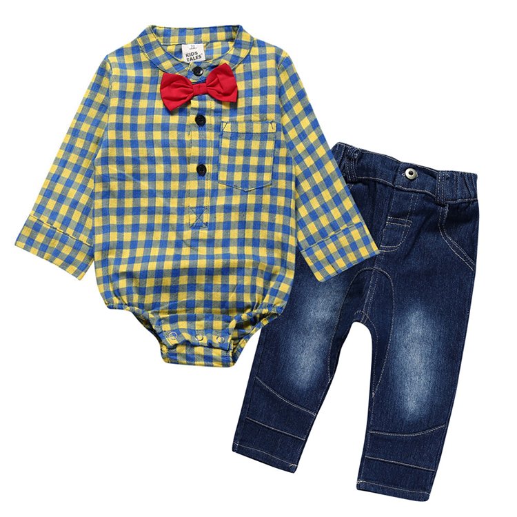 Newborn boy baby clothes 2 PCS bow jumpsuits + jeans clothes for little boys baby clothes sets