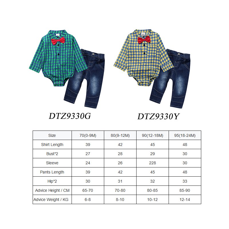 Newborn boy baby clothes 2 PCS bow jumpsuits + jeans clothes for little boys baby clothes sets