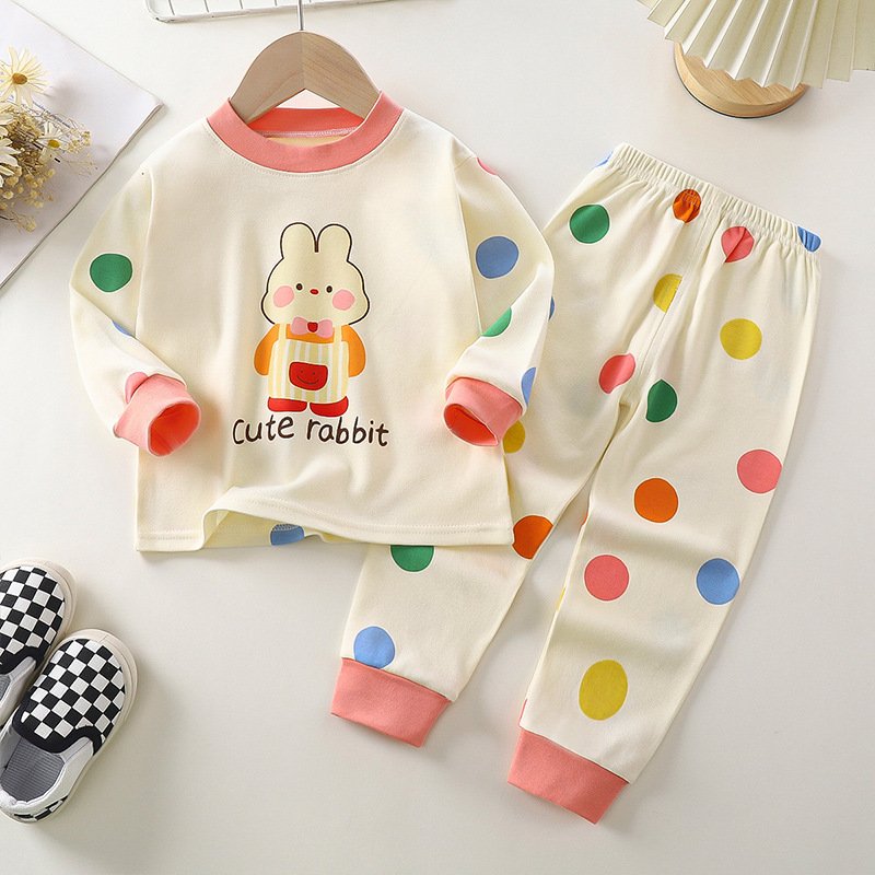 Children's casual pajamas boys and girls clothes autumn long-sleeved trousers suit 2024 spring cotton