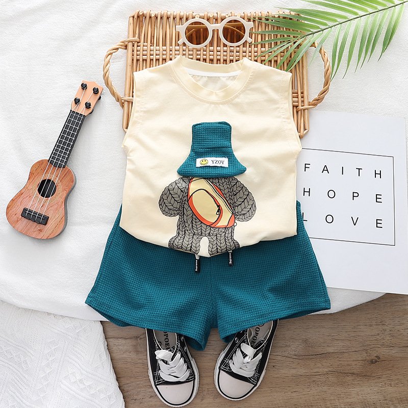 New style Breathable Summer 2-piece Children's Leisure Clothing Set sleeveless T-shirt Suit baby Boys clothing sets