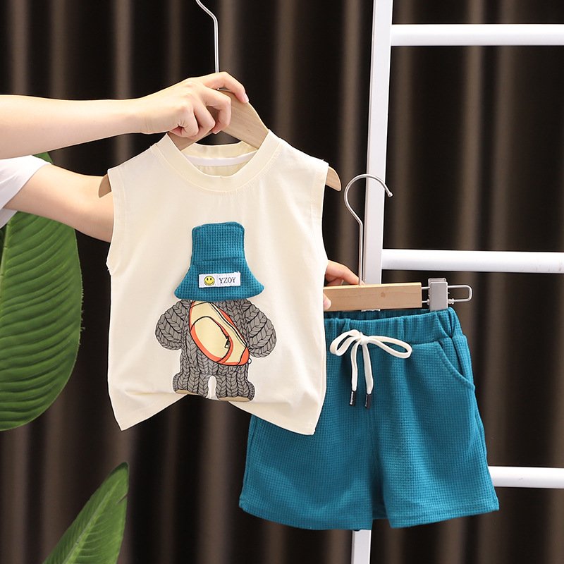 New style Breathable Summer 2-piece Children's Leisure Clothing Set sleeveless T-shirt Suit baby Boys clothing sets