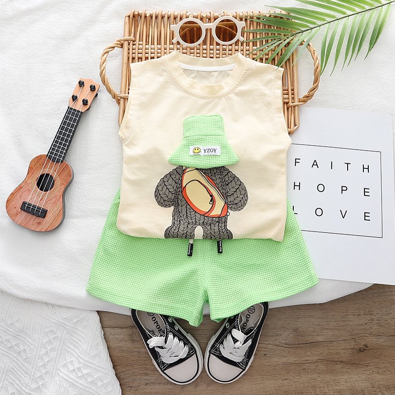 New style Breathable Summer 2-piece Children's Leisure Clothing Set sleeveless T-shirt Suit baby Boys clothing sets