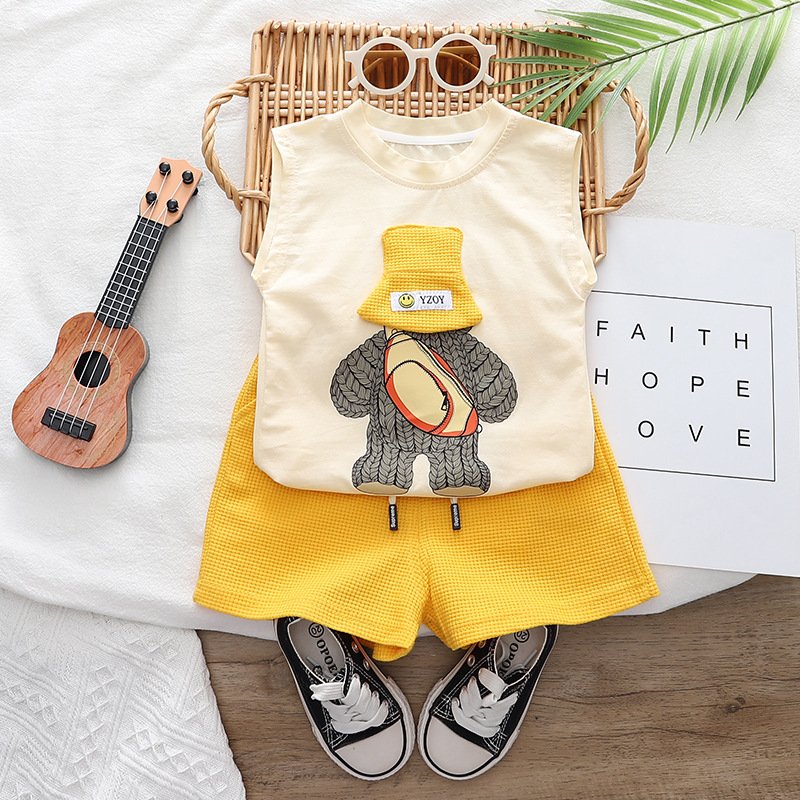 New style Breathable Summer 2-piece Children's Leisure Clothing Set sleeveless T-shirt Suit baby Boys clothing sets