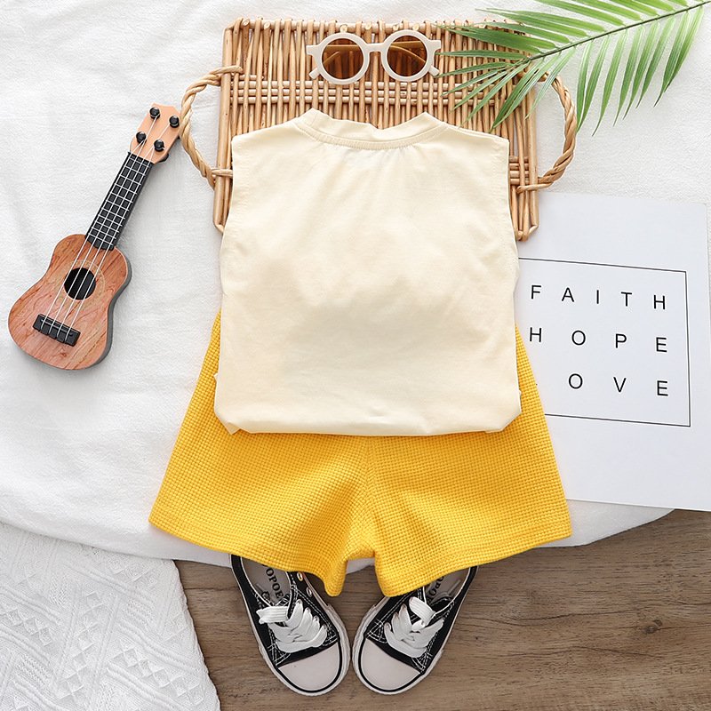 New style Breathable Summer 2-piece Children's Leisure Clothing Set sleeveless T-shirt Suit baby Boys clothing sets