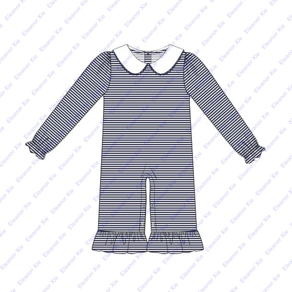 Siblings matching navy striped knit cotton child boys clothing sets fall collared little toddler boy pants sets wholesale