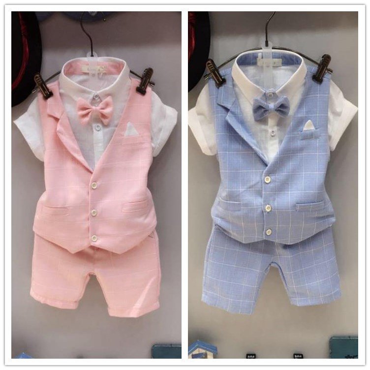 Flower boys vest three-piece short sleeve suit summer children's performance suit boy's small suit