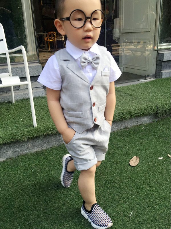 Flower boys vest three-piece short sleeve suit summer children's performance suit boy's small suit