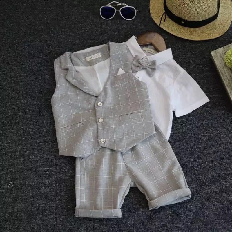 Flower boys vest three-piece short sleeve suit summer children's performance suit boy's small suit
