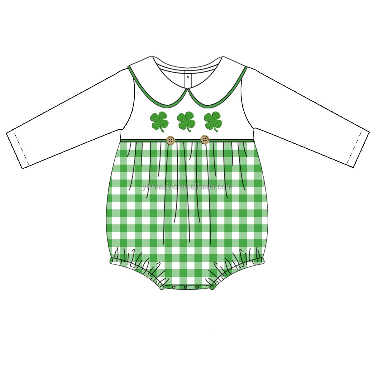 2023 boutique four-leaf clover applique St. Patrick's Day children outfits green gingham pants summer boy's clothing