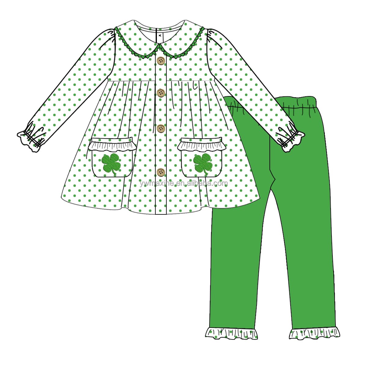 2023 boutique four-leaf clover applique St. Patrick's Day children outfits green gingham pants summer boy's clothing
