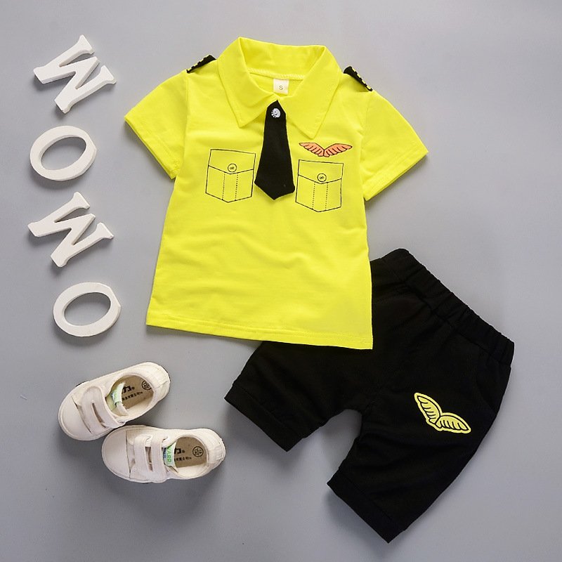Turndown collar Short Sleeve Two Pieces clothes sets summer cotton toddler boys clothing sets