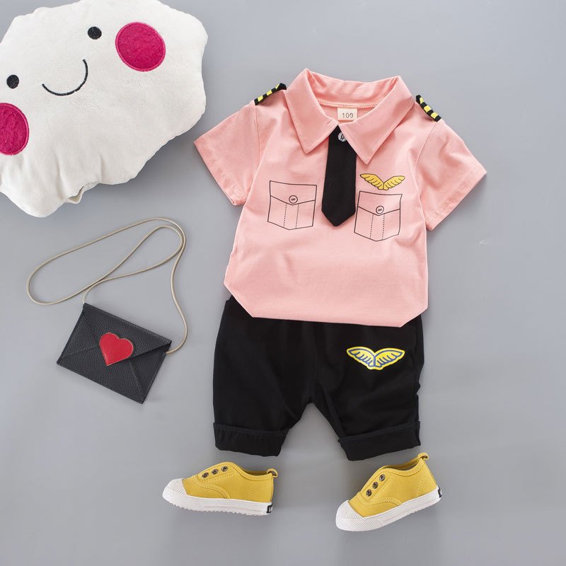 Turndown collar Short Sleeve Two Pieces clothes sets summer cotton toddler boys clothing sets