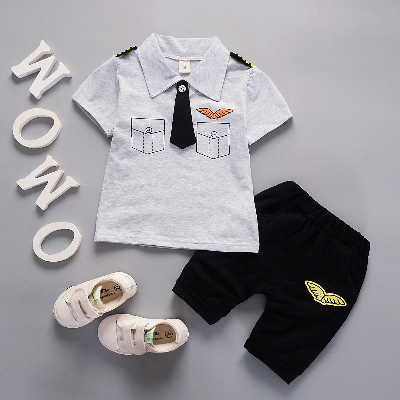 Turndown collar Short Sleeve Two Pieces clothes sets summer cotton toddler boys clothing sets