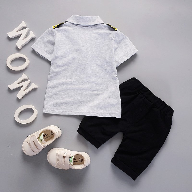 Turndown collar Short Sleeve Two Pieces clothes sets summer cotton toddler boys clothing sets