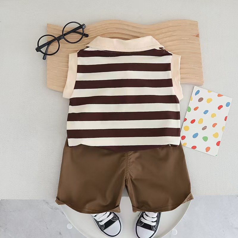 Wholesale Summer Children Boy sleeveless polo shirt cargo shorts Clothes Kids Two Piece stripe Casual Clothing Sets