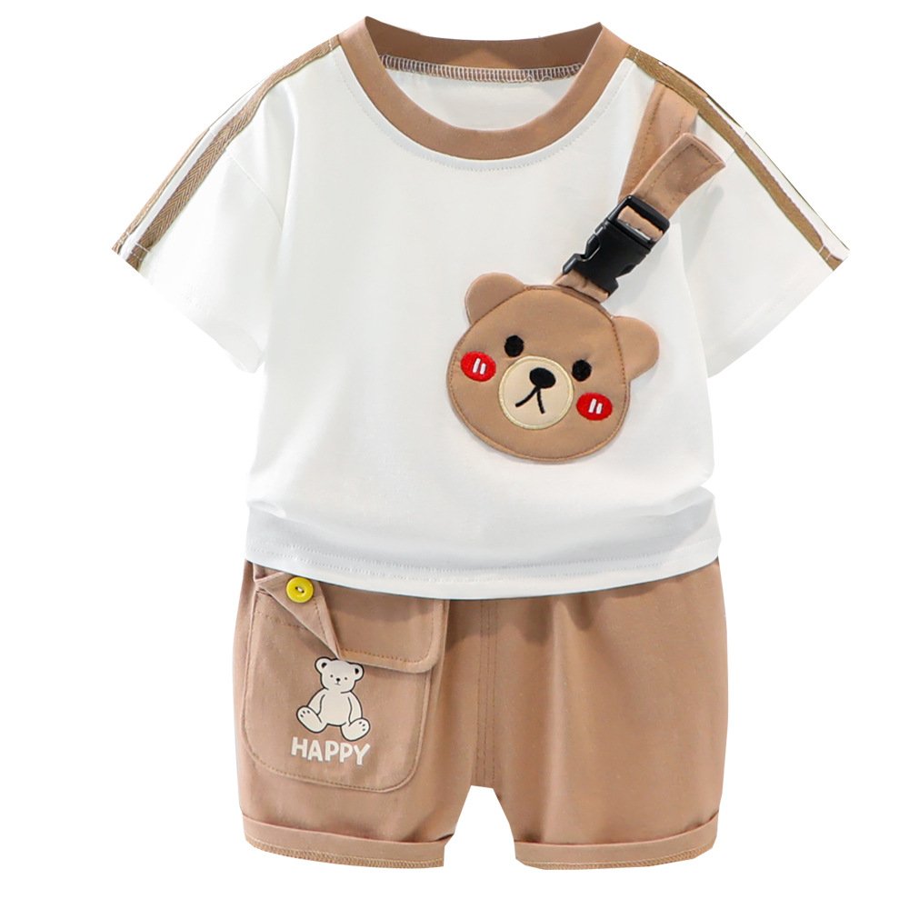 Girls boys clothing set summer short sleeve cartoon animal two pieces set children baby kids clothes 1-4 years old